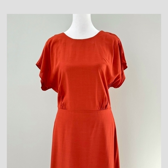 NWT & Other Stories Dress Midi Length100% Viscose Burnt Orange Short Cap Sleeve - Picture 8 of 13